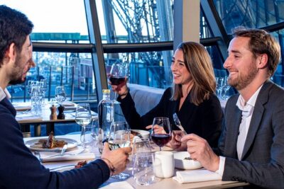 Paris Earliest Lunch at Eiffel Tower Madame Brasserie Restaurant - Madame Brasserie seating: Seine River views vs the brasserie interior