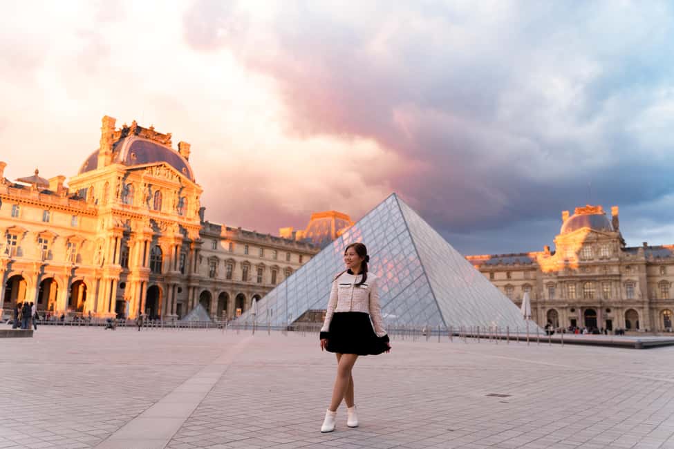 Paris: Louvre photoshoot or Seine bridges Eiffel Tower walk - The Louvre Walk: Turning Crowds into Composition